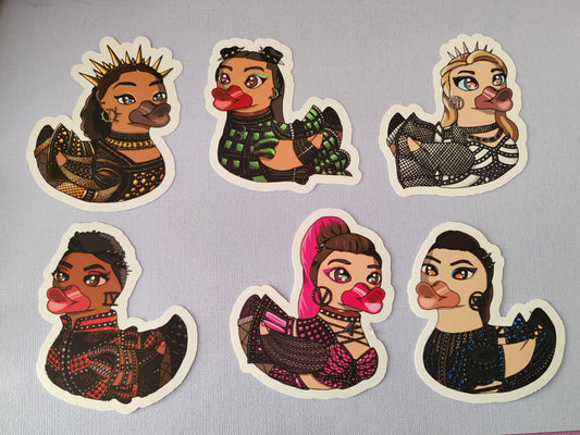 Six Characters Duck Stickers | Six the musical Inspired | die cut stickers, hand drawn,